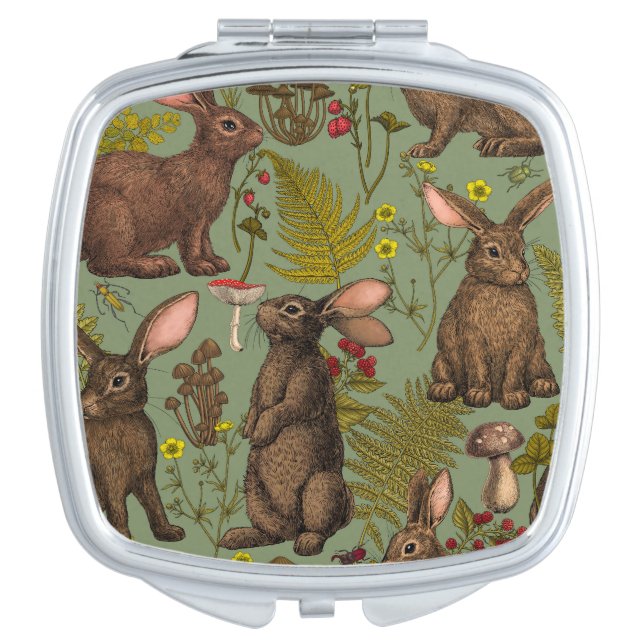 Rabbits and woodland flora Compact Mirror (Front)