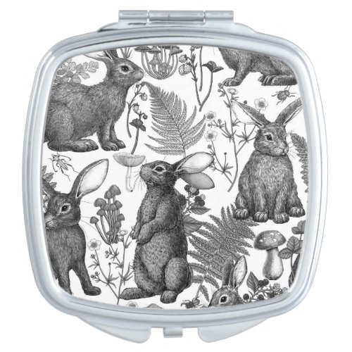 Rabbits and woodland flora Compact Mirror