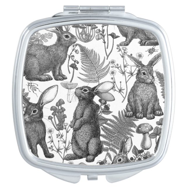 Rabbits and woodland flora Compact Mirror (Front)