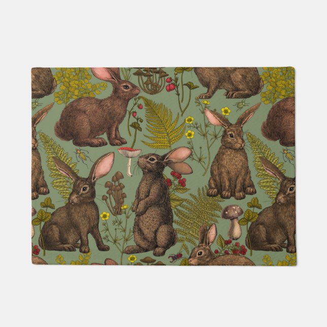 Rabbits and woodland flora Doormat (Front)