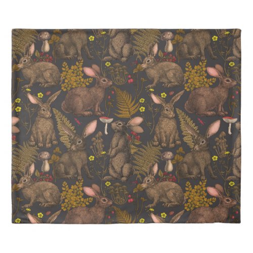 Rabbits and woodland flora Duvet Cover