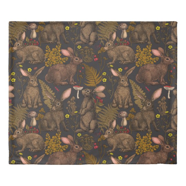 Rabbits and woodland flora Duvet Cover (Front)