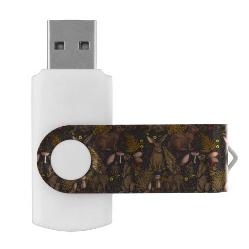 Rabbits and woodland flora Flash Drive