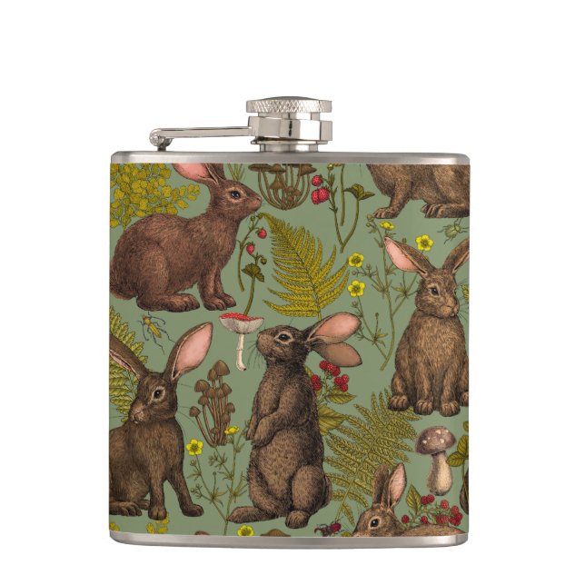 Rabbits and woodland flora Flask (Front)