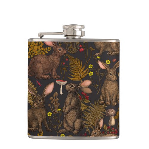 Rabbits and woodland flora Flask