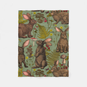 Rabbits and woodland flora Fleece Blanket