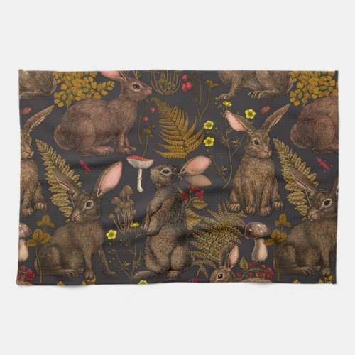 Rabbits and woodland flora Kitchen Towel