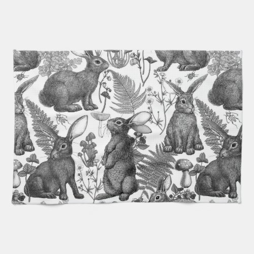 Rabbits and woodland flora Kitchen Towel