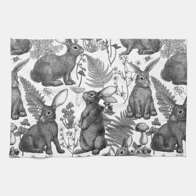 Rabbits and woodland flora Kitchen Towel (Horizontal)