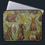 Rabbits and woodland flora Laptop Sleeve<br><div class="desc">Hand-drawn rabbits and woodland flora ferns mushrooms and beriies and bugs</div>