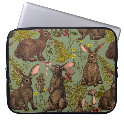 Rabbits and woodland flora Laptop Sleeve
