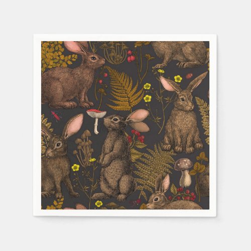 Rabbits and woodland flora Napkins