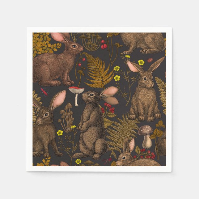 Rabbits and woodland flora Napkins (Front)