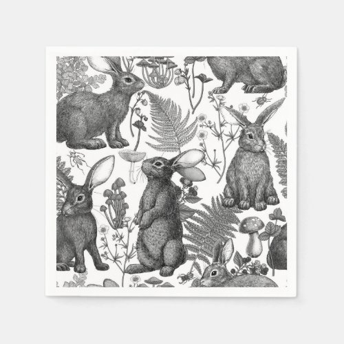 Rabbits and woodland flora Napkins