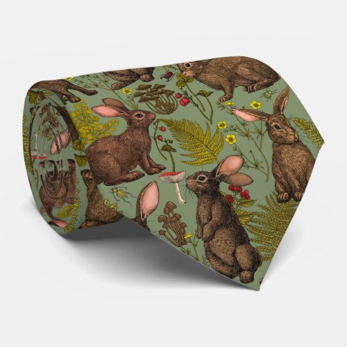 Rabbits and woodland flora Neck Tie