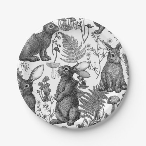 Rabbits and woodland flora Paper Plates