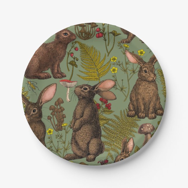 Rabbits and woodland flora Paper Plates (Front)
