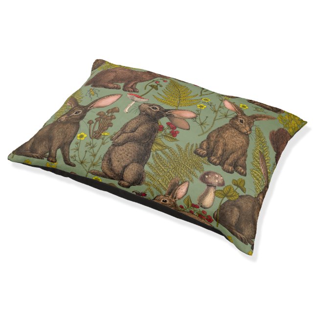 Rabbits and woodland flora Pet Bed (Angled)