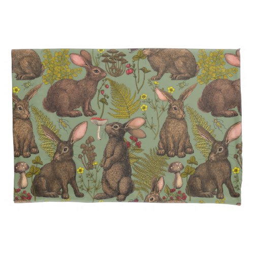 Rabbits and woodland flora Pillow Case