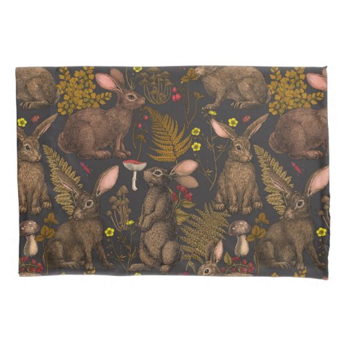 Rabbits and woodland flora Pillow Case