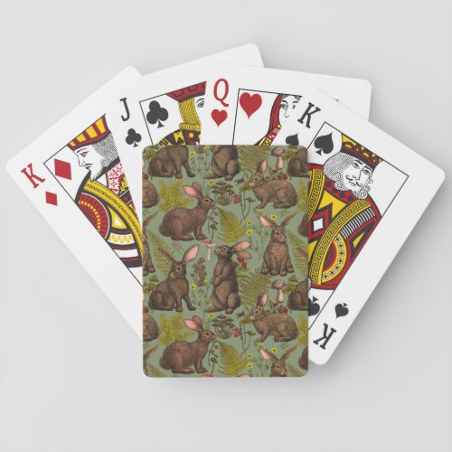 Rabbits and woodland flora poker cards