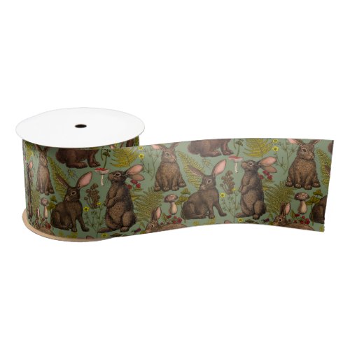 Rabbits and woodland flora Satin Ribbon