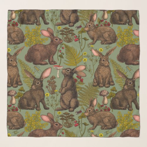 Rabbits and woodland flora Scarf