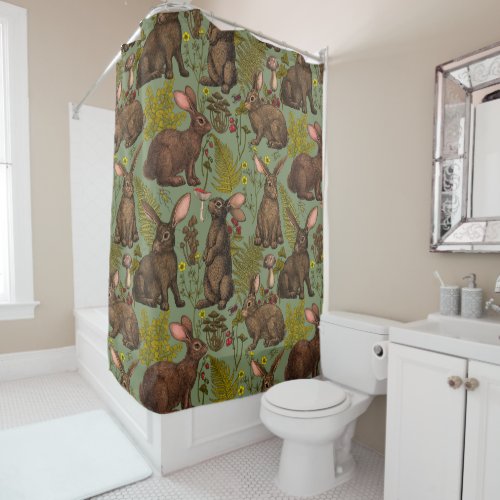 Rabbits and woodland flora Shower Curtain