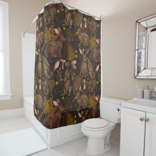 Rabbits and woodland flora Shower Curtain