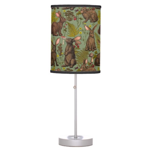 Rabbits and woodland flora table lamp