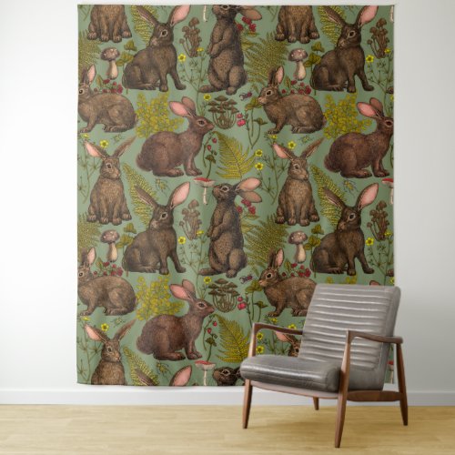 Rabbits and woodland flora Tapestry