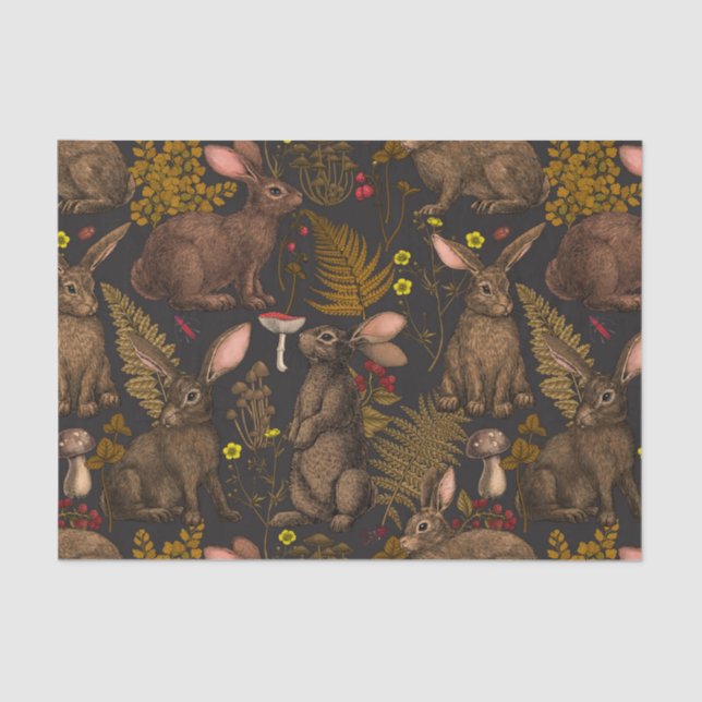 Rabbits and woodland flora Tissue Paper (Front)