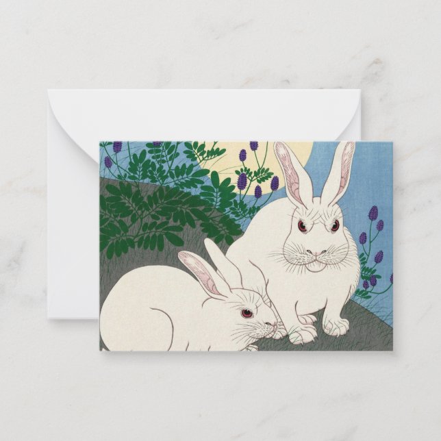Rabbits at Full Moon, 1920-1930 by Ohara Koson Note Card (Front)