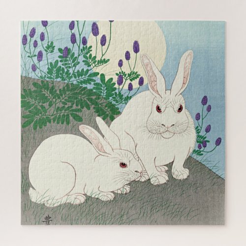 Rabbits at Full Moon by Ohara Koson Jigsaw Puzzle