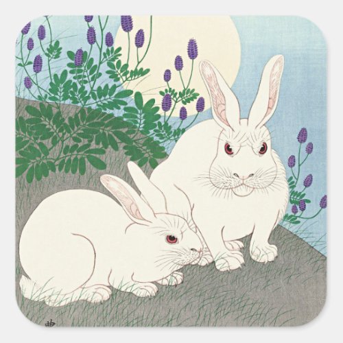 Rabbits at Full Moon by Ohara Koson Square Sticker