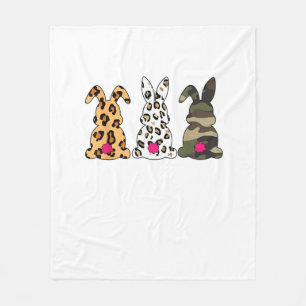 Rabbits Bunnies Leopard Camouflage Happy Easter Da Fleece Blanket