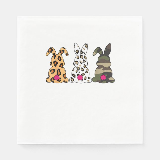 Rabbits Bunnies Leopard Camouflage Happy Easter Da Napkins (Front)