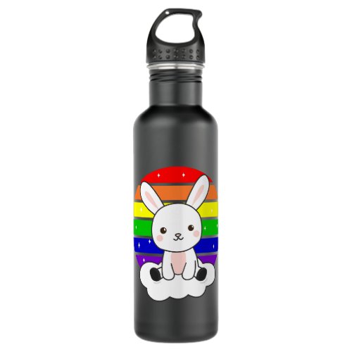 Rabbits Bunny Rainbow Colorful Sunset Kawaii Fanta Stainless Steel Water Bottle