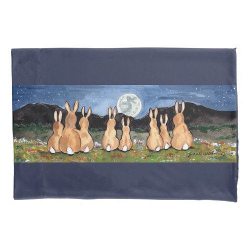 Rabbits Bunny Watch Moon Night Sky Nature Meadow Pillow Case