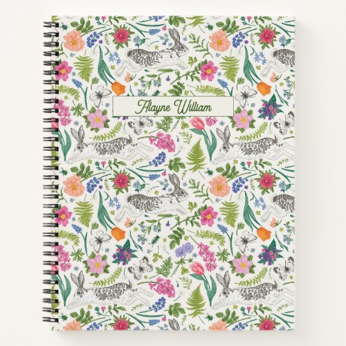 Rabbits Butterflies and Flowers  Notebook