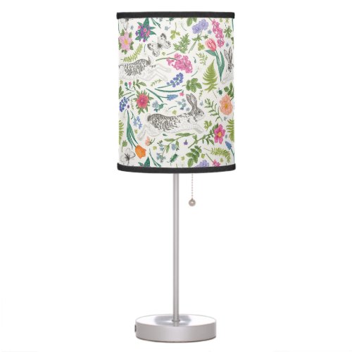 Rabbits Butterflies and Flowers   Table Lamp