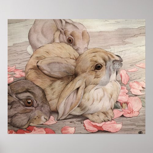 Rabbits by E J Detmold Poster