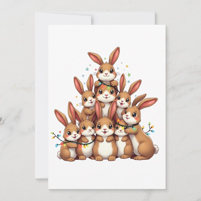 Rabbits Christmas Tree Merry Christmas Xmas  Announcement (Front)
