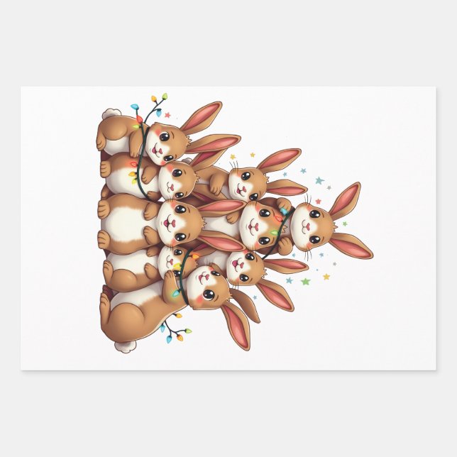 Rabbits Christmas Tree Merry Christmas Xmas  Wrapping Paper Sheets (Front)