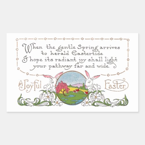 Rabbits Colorful Spring Scene and Easter Couplet Rectangular Sticker