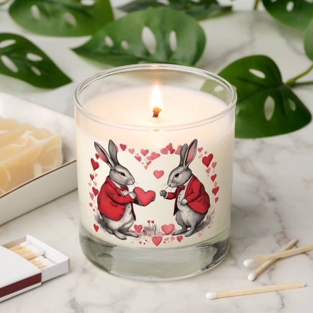 Rabbits cute Valentines, boyfriend, love bunny Scented Candle (Lit)