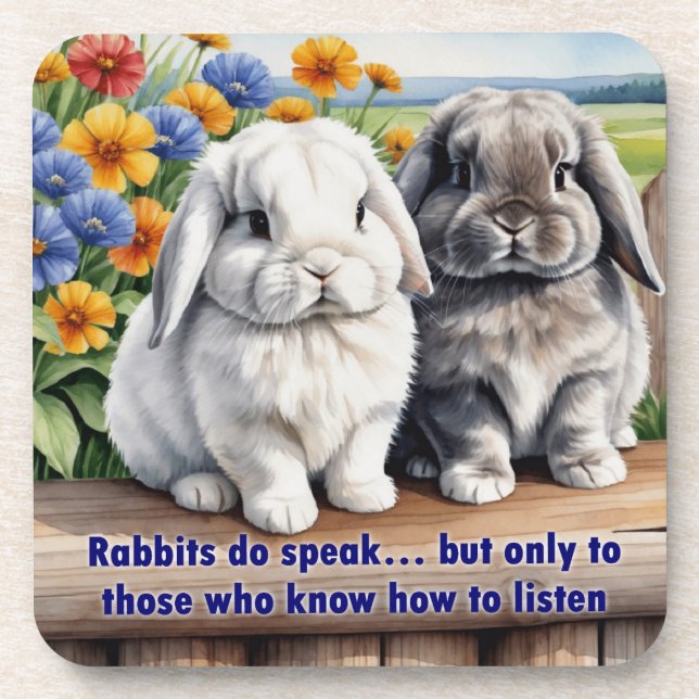 Rabbits Do Speak Lop Eared Bunny set 6 Beverage Coaster (Front)