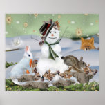 Rabbits Eats Snowman's Nose Poster<br><div class="desc">Rabbit steals and eats the Snowman's nose in this one of a kind design Christmas Design by Friskybizpet Design. Snowman art is also available on greeting cards and prints with or without frame.</div>