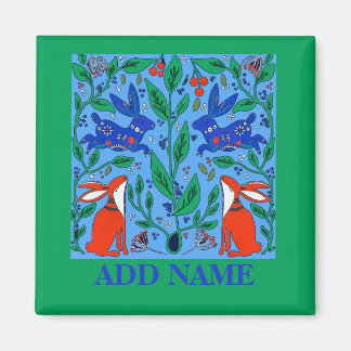 Rabbits Folk Art Magnet