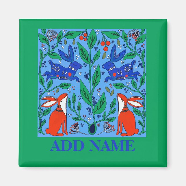 Rabbits Folk Art Magnet (Front)